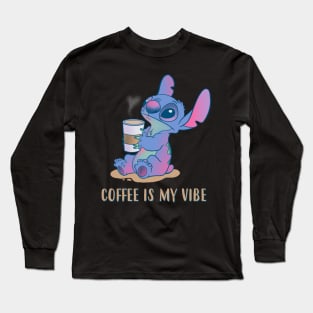 Alien Is My Vibe by Leepianti Funny Cute Pastel Color Alien Drinking Cofee Long Sleeve T-Shirt